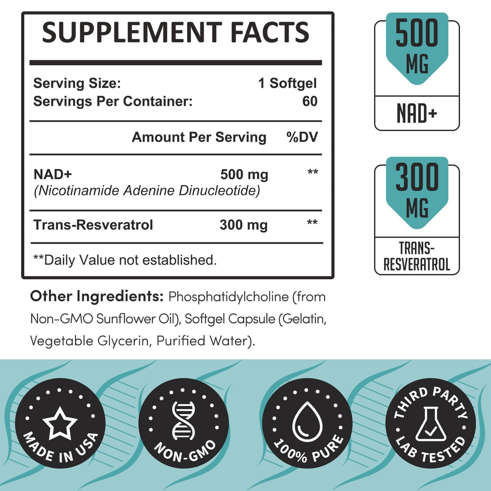 Rhamoph Liposomal NAD+ softgels in a bottle for daily energy support.