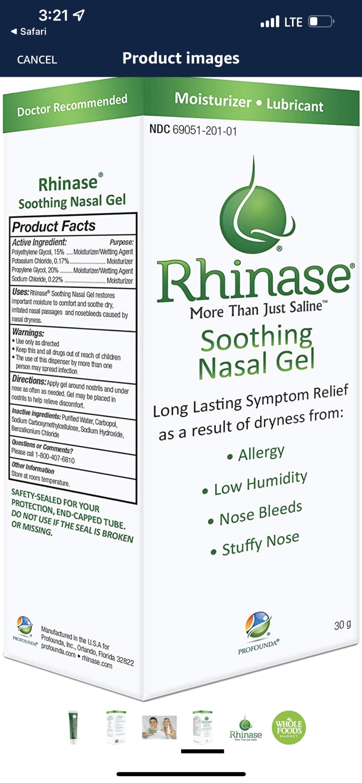Rhinase nasal gel being applied to moisturize dry nostrils