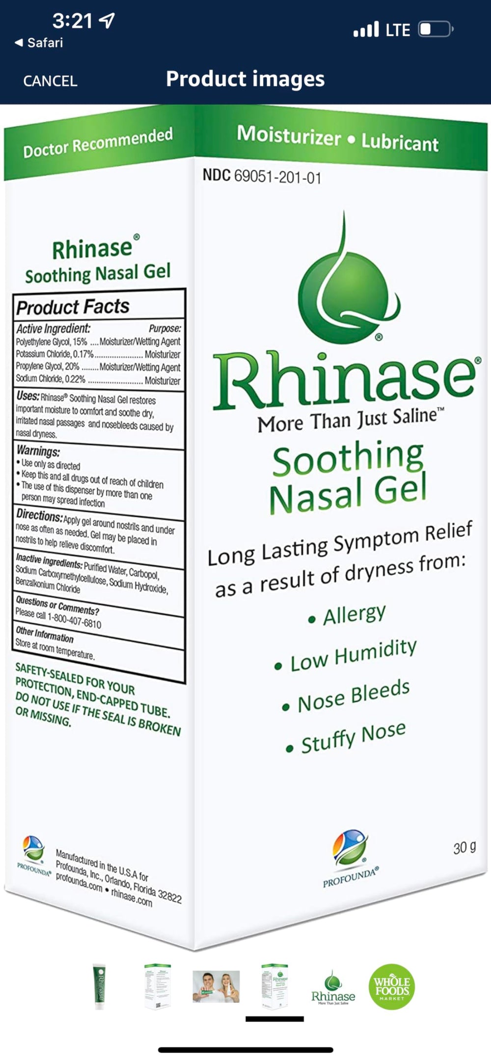 Rhinase nasal gel being applied to moisturize dry nostrils
