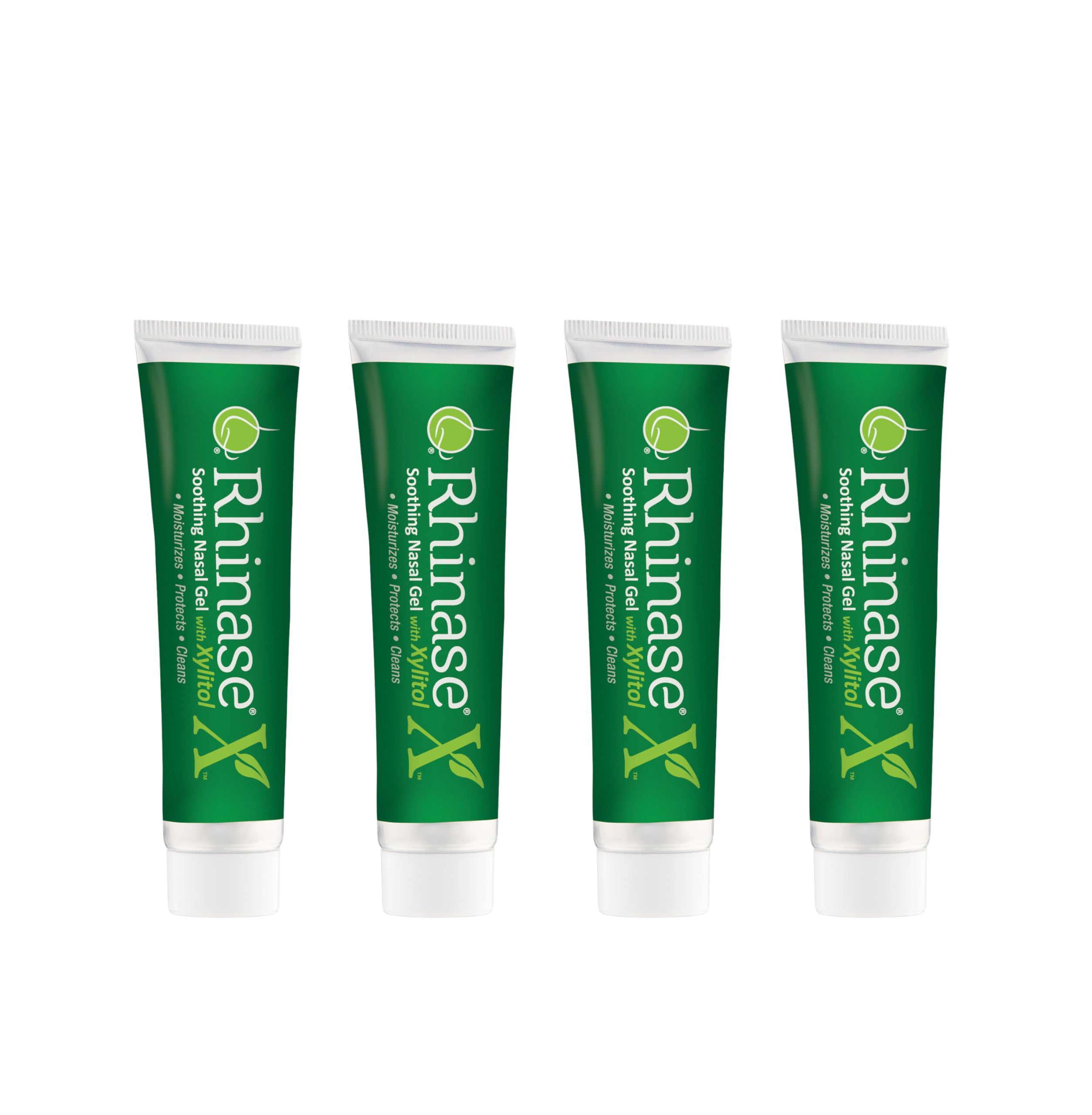Rhinase saline nasal gel four-pack for moisture support.