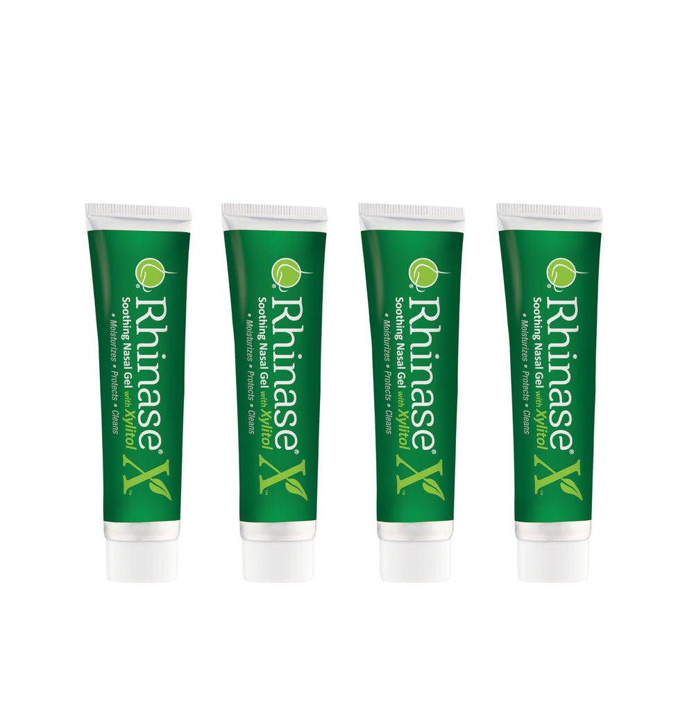 Rhinase saline nasal gel four-pack for moisture support.