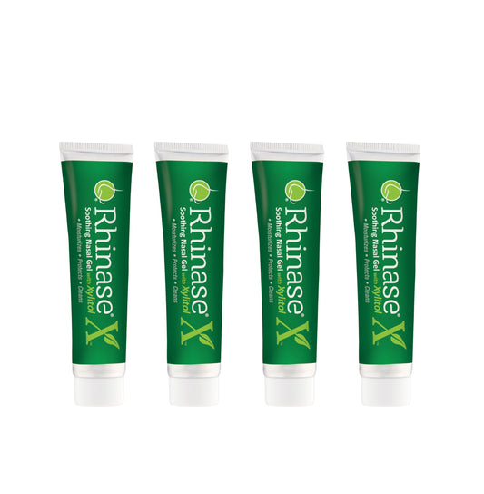 Rhinase saline nasal gel four-pack for moisture support.