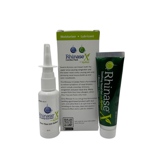 Rhinase X Combo nasal spray close-up emphasizes moisture delivery