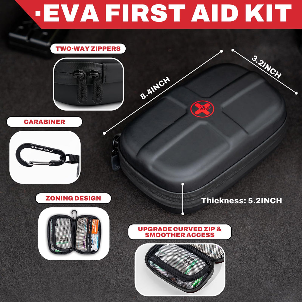 Rhino Rescue 130-piece essentials organized for ready use in emergencies.