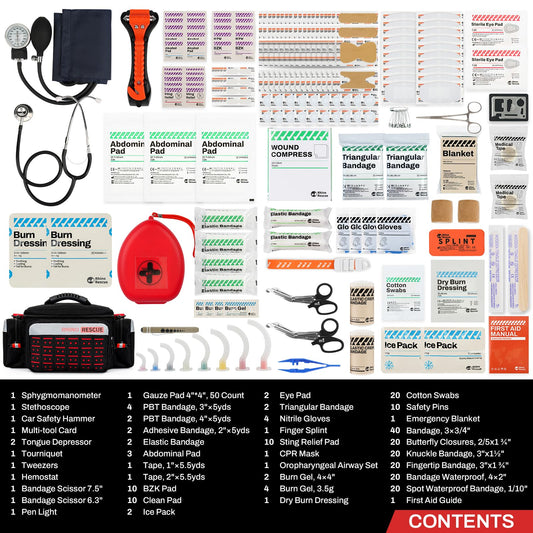 Rhino Rescue EMT bag compartments arranged for easy supplies retrieval.
