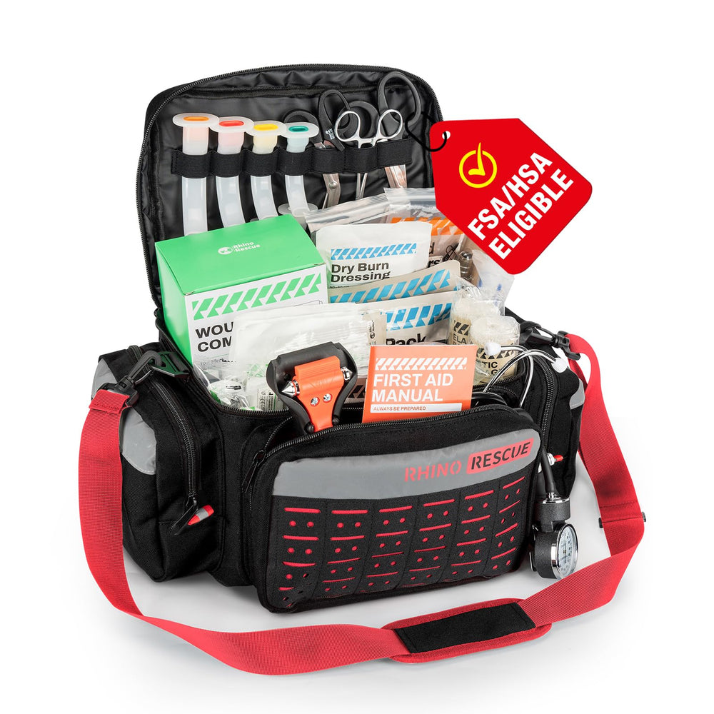 Rhino Rescue EMT bag full view for rapid access during emergencies.
