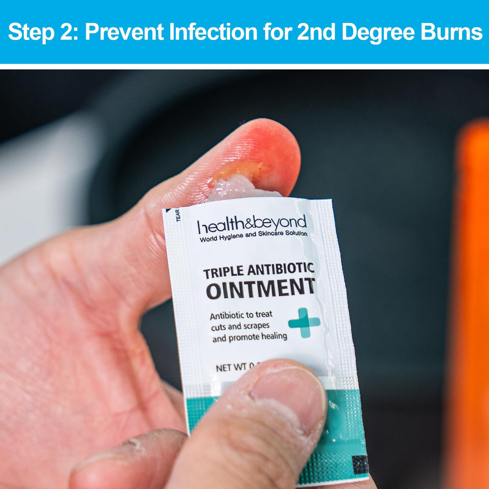 Rhino Rescue non-adherent bandage four-pack protects burn areas.