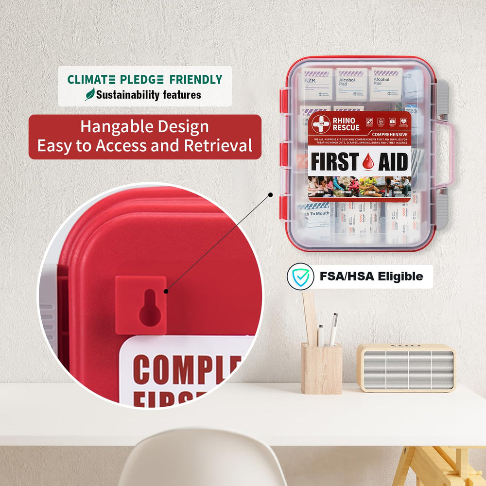 Rhino Rescue portable first aid case fits car, office, or home storage.