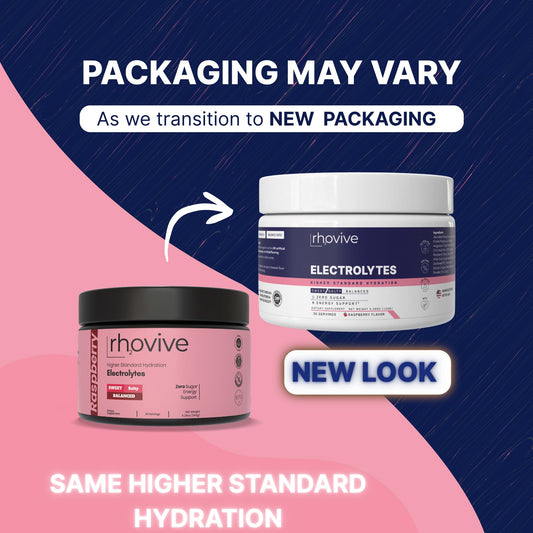 Rhovive Electrolyte Powder in glass with dissolved raspberry flavor for quick hydration