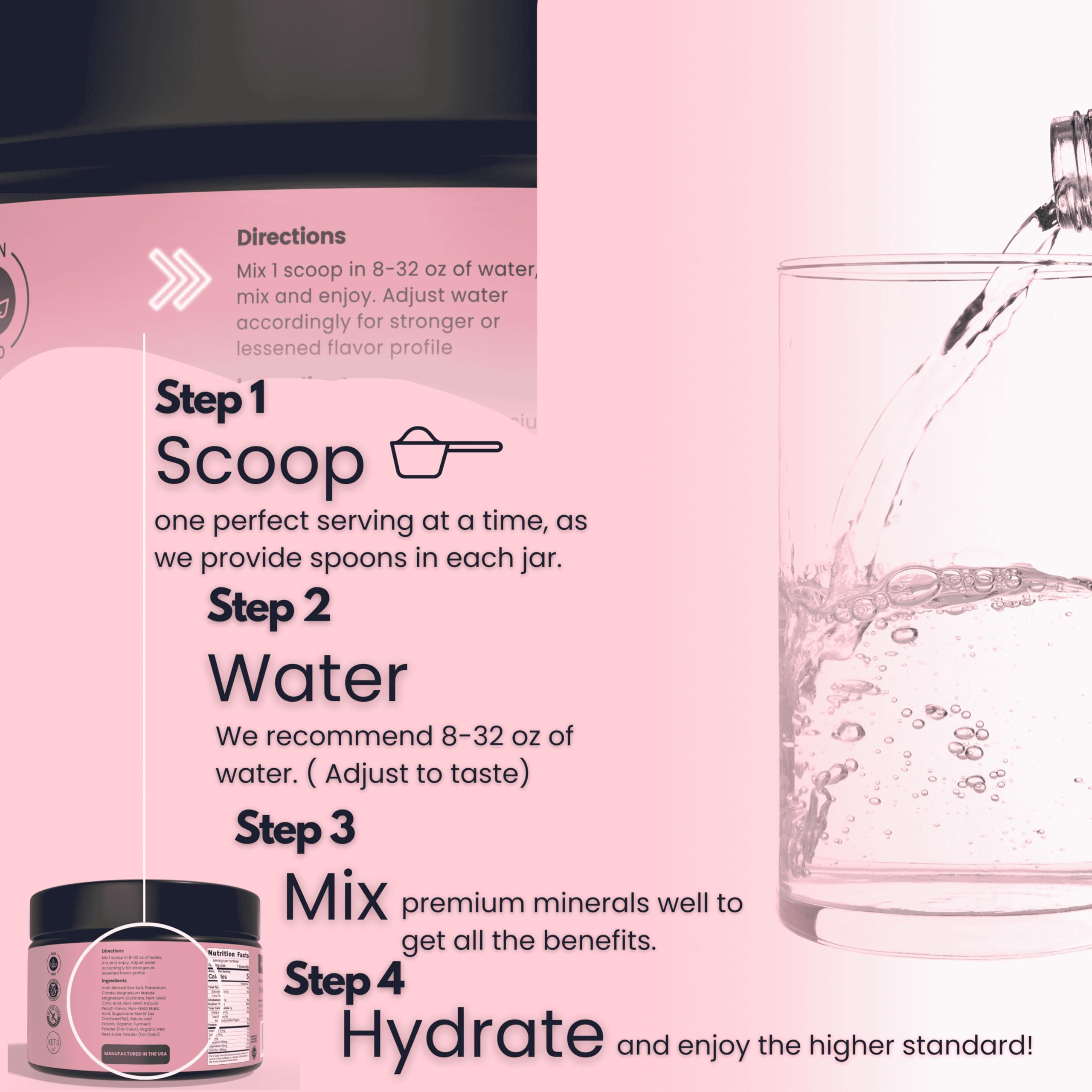 Rhovive Electrolyte Powder raspberry drink dissolving in water