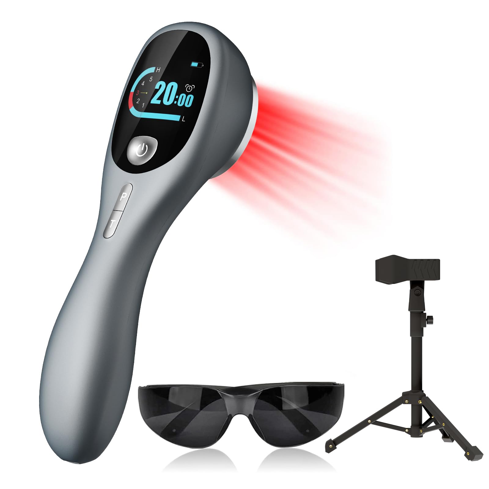 RICIAL handheld red-light wand with stand enables hands-free therapy sessions.