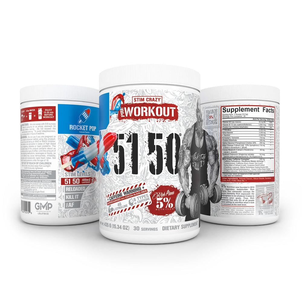 Rich Piana 5150 caffeine content label highlights 400 mg energy