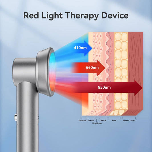 RICIAL handheld red-light device side view highlighting portable wellness on the go.