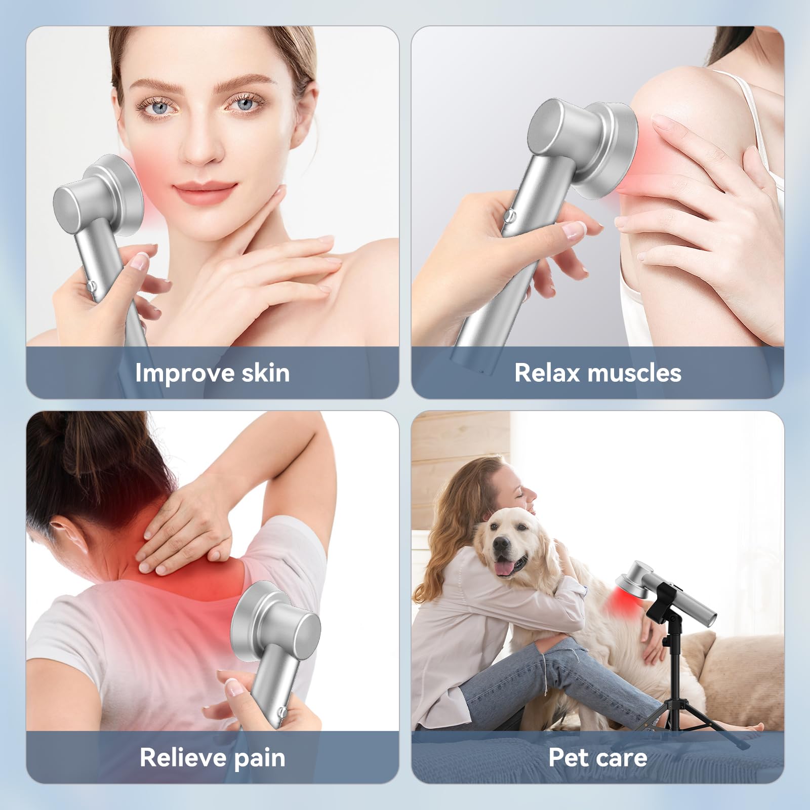 RICIAL device used on knee and back for versatile pain relief possibilities.