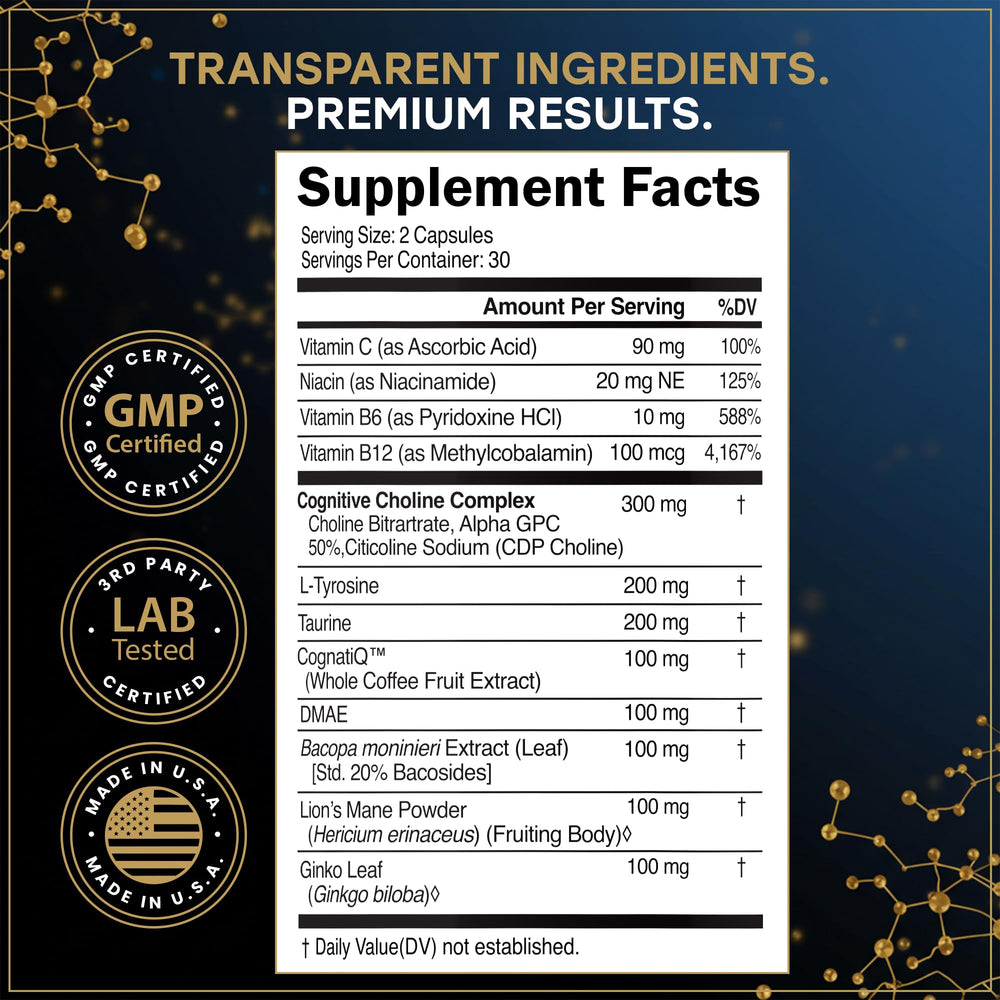 RIDGE SUPPLEMENTS CogniLock glass of water beside capsules illustrating routine.