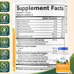 RidgeCrest AdrenaLove capsules close-up showing plant-based formula