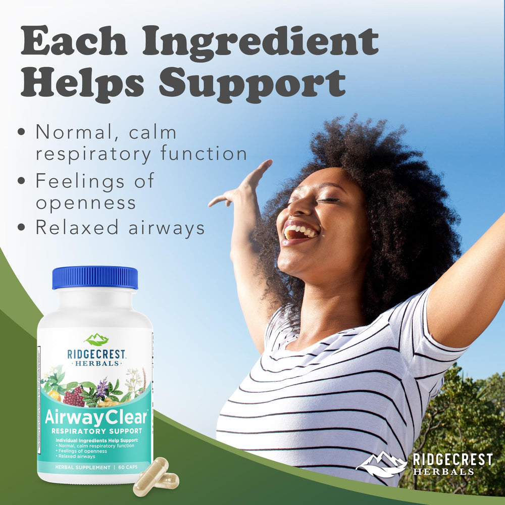 RidgeCrest AirwayClear bottle label highlights herbal blend