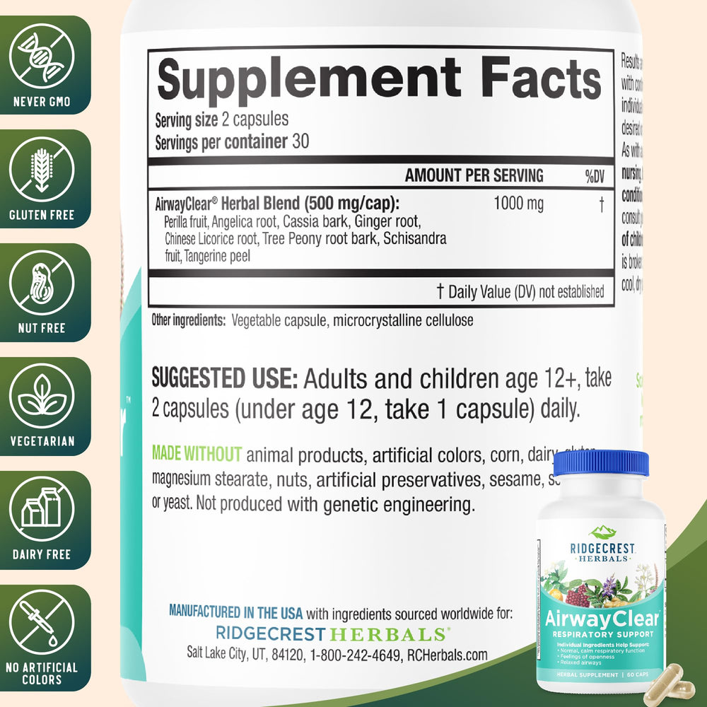 RidgeCrest AirwayClear ingredients jar with Perilla and Ginger