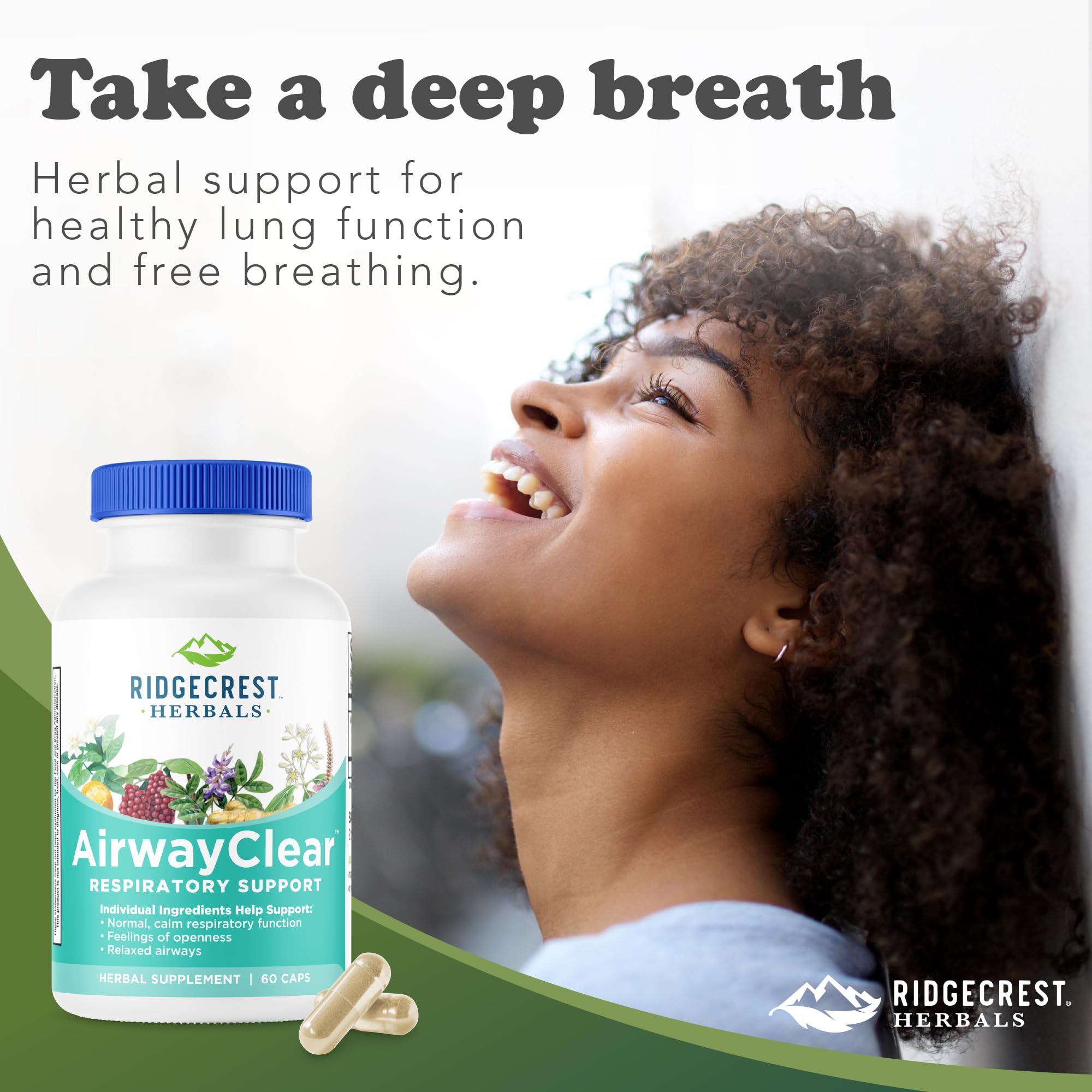 RidgeCrest AirwayClear packaging box showing gluten-free vegan capsules