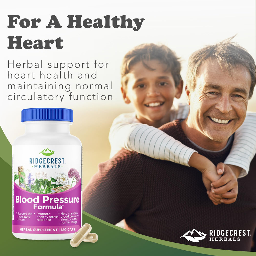 RidgeCrest Blood Pressure Formula box and bottle showcase convenient integration into daily wellness.