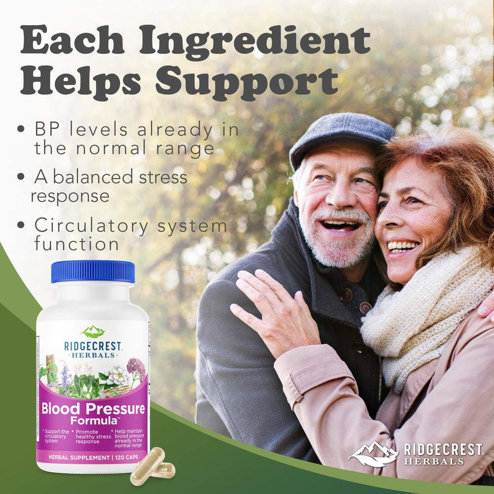 RidgeCrest Blood Pressure Formula capsules being poured for easy daily use.
