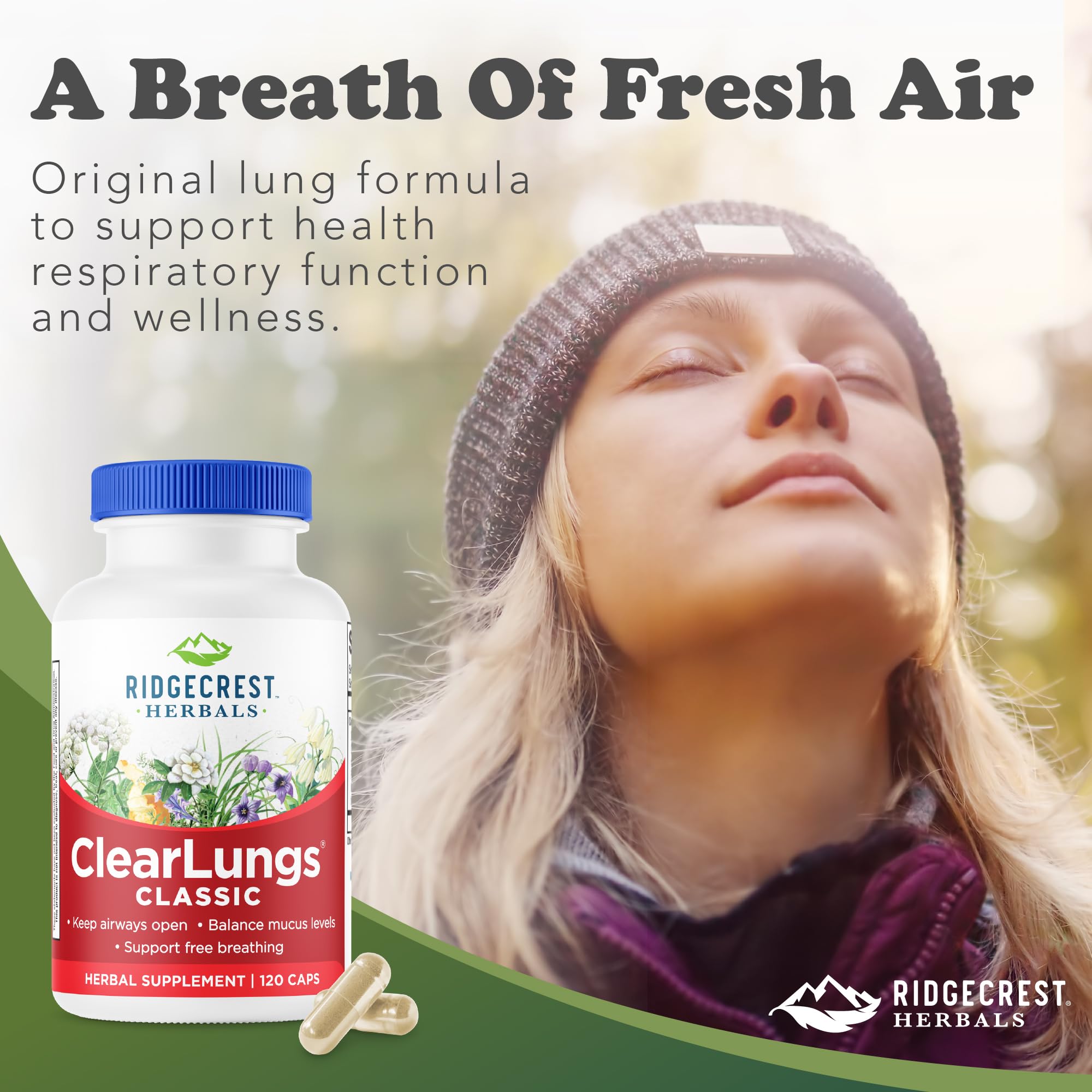 RidgeCrest ClearLungs Classic capsule dispense scene for daily routine.