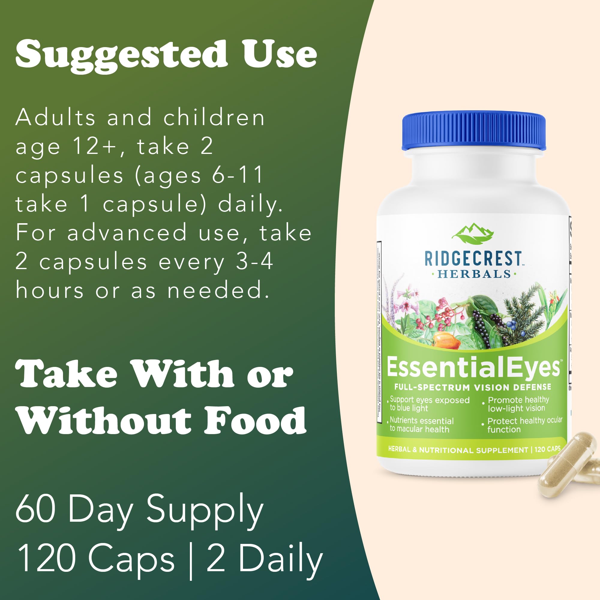 RidgeCrest EssentialEyes ingredient blend with herbs for daily support.