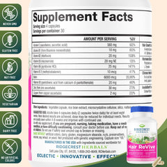 RidgeCrest Hair ReVive capsules close-up showing soft gel tablets