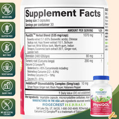 RidgeCrest PhysiQOL bottle back showing ingredients and usage notes.