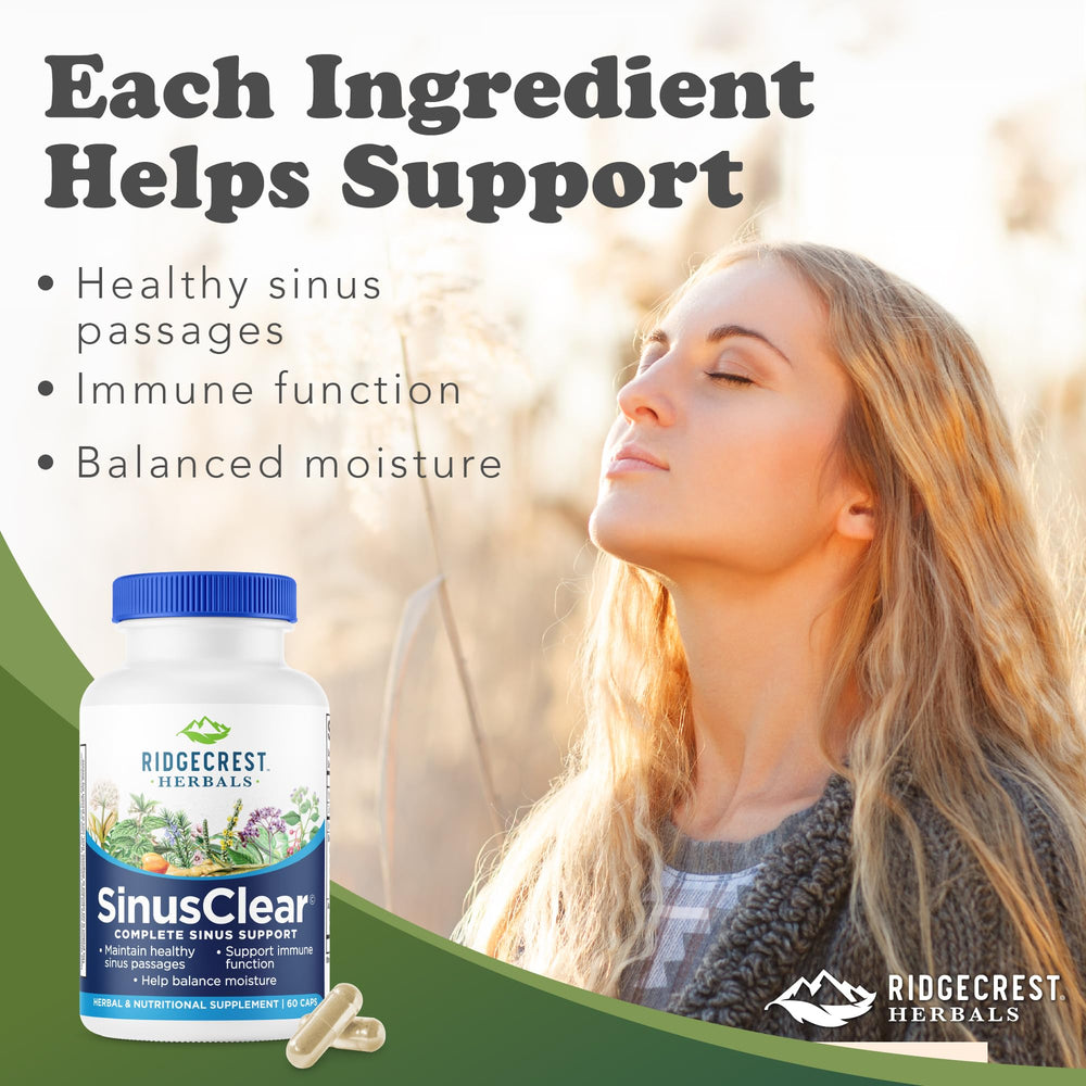 RidgeCrest SinusClear capsules inside shown for convenient respiratory and immune support