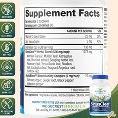 RidgeCrest SinusClear label closeup highlighting ingredients and usage