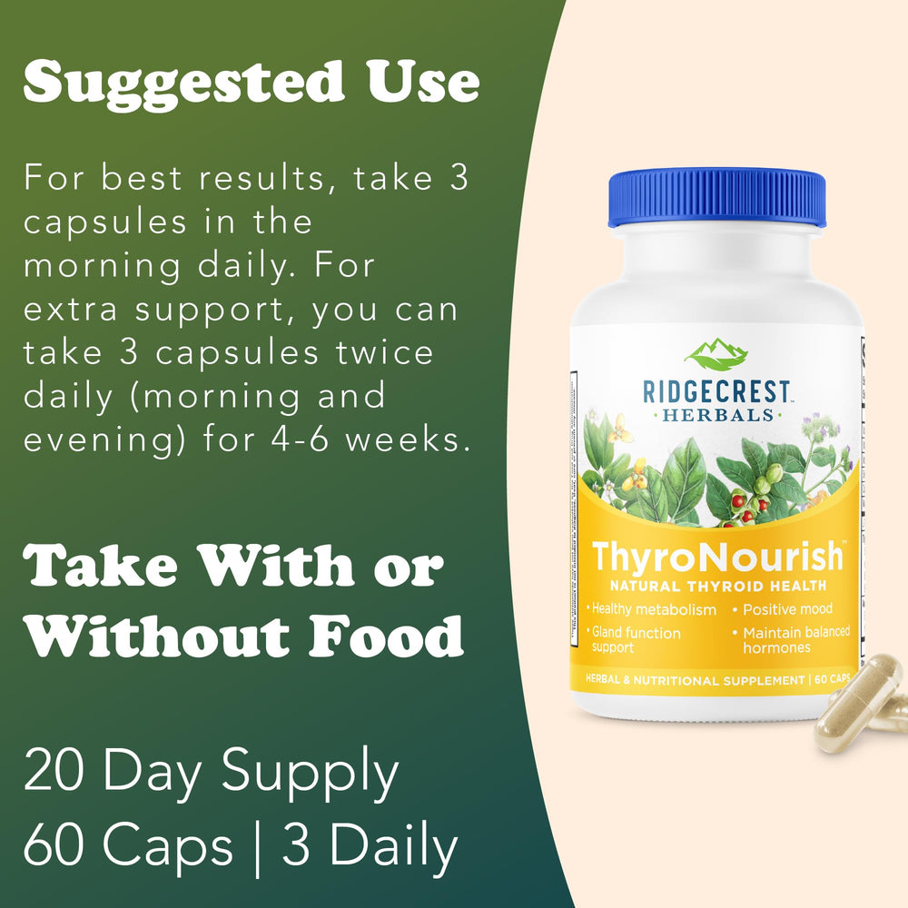 Ridgecrest ThyroNourish bottle on desk ready for daily use.