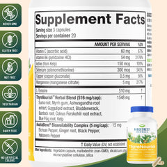 Ridgecrest ThyroNourish ingredient list on packaging shows Ashwagandha and kelp.