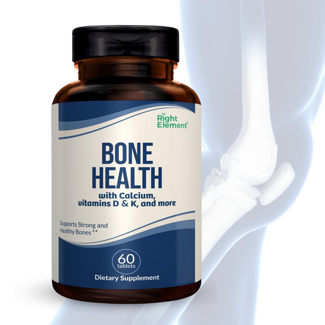 Right Element bone support bottle pour highlighting density-friendly formulation for strong bones