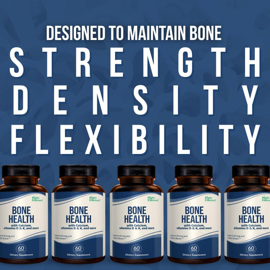 Right Element bottle label shows ingredients like calcium and vitamin D3 for absorption