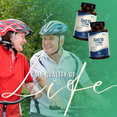 RIGHT ELEMENT CoQ10 120mg bottle on kitchen counter during morning routine.