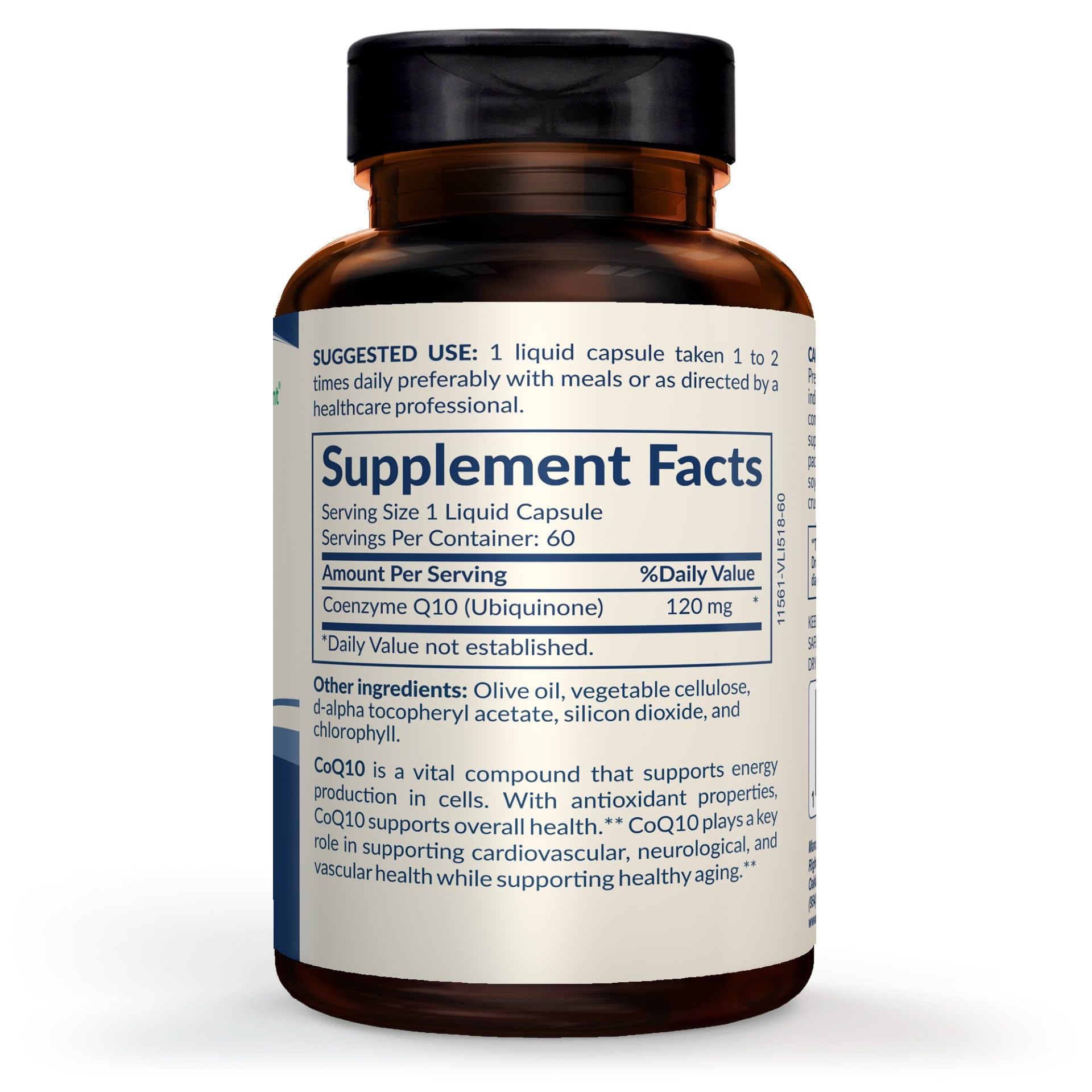 RIGHT ELEMENT CoQ10 120mg bottle side displays compact capsule design for easy swallowing.