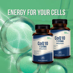 RIGHT ELEMENT CoQ10 120mg bottle with label and greens for trust.