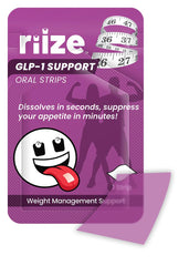 Riize GLP-1 Support Strips dissolving on the tongue, illustrating fast-dissolve convenience.