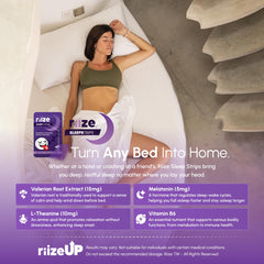 Riize Sleep Strips ingredient label highlights melatonin and L-Theanine.
