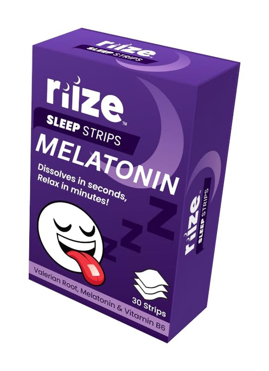 Riize Sleep Strips under-tongue dissolve for fast, discreet relaxation.