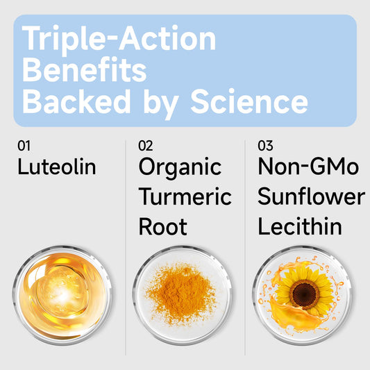 RimTuku luteolin capsules close-up emphasizing high-potency antioxidant supplementation.