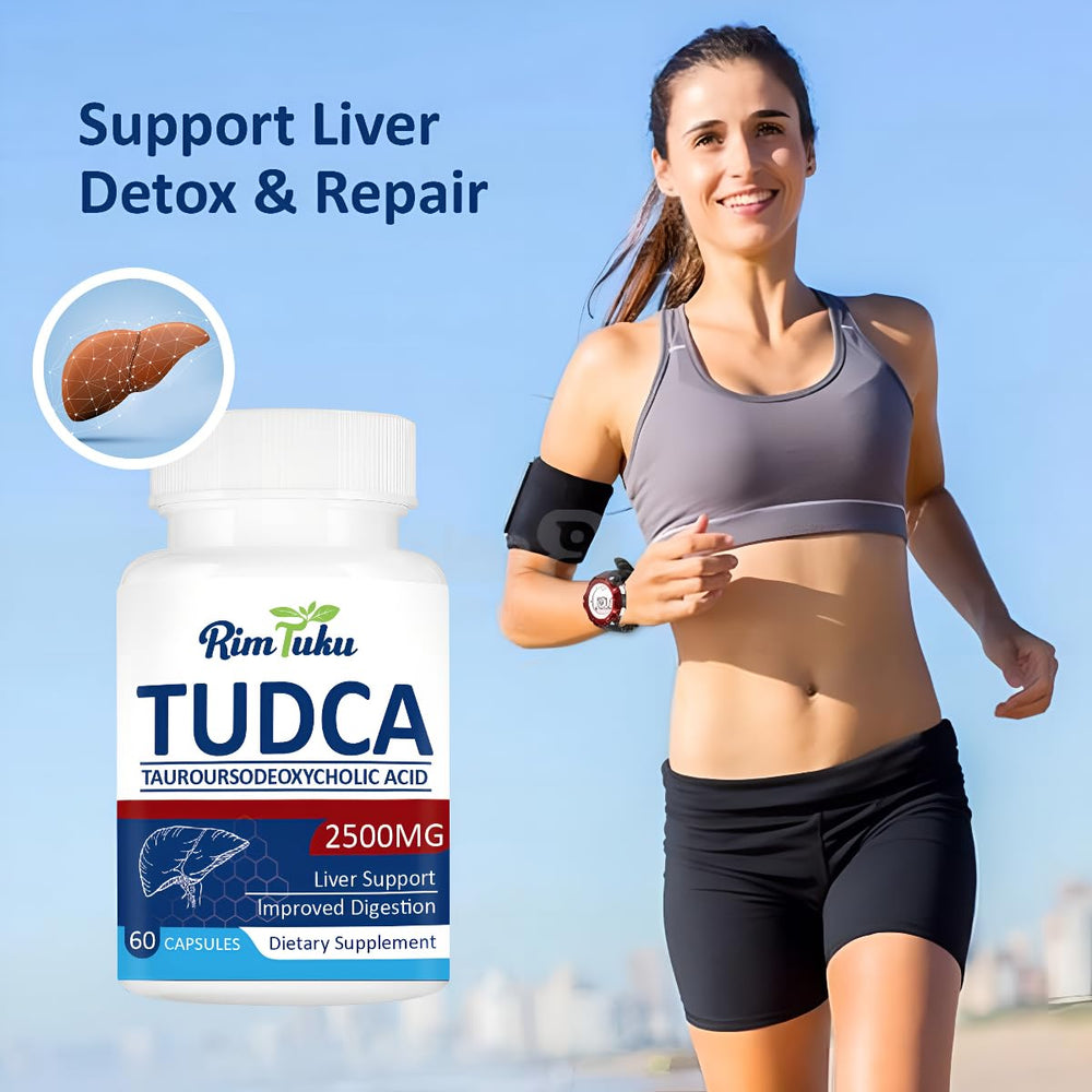 RimTuku TUDCA bottle label close-up emphasizing purity and gluten-free, non-GMO formula