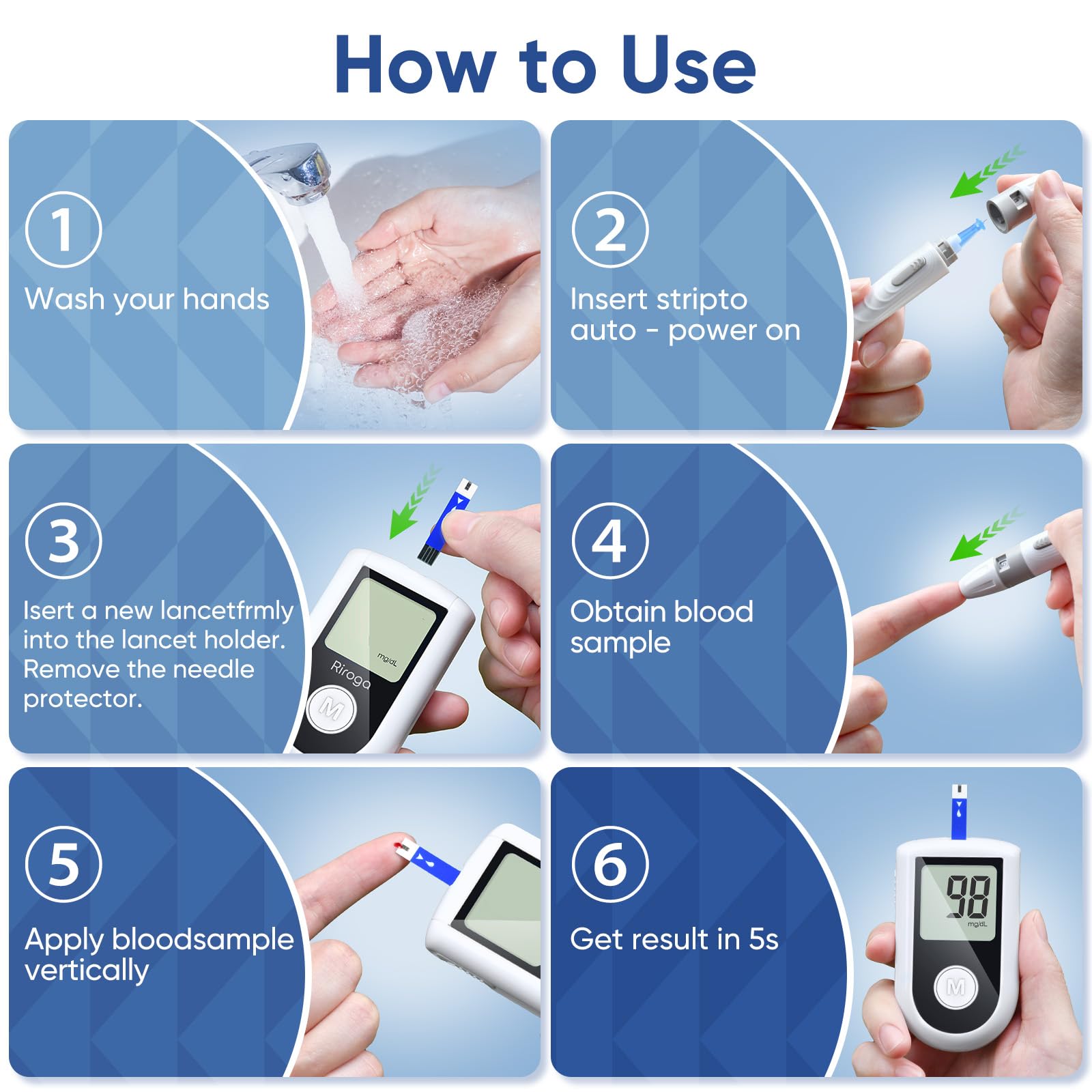 Riroga lancing device shown for near-painless testing.