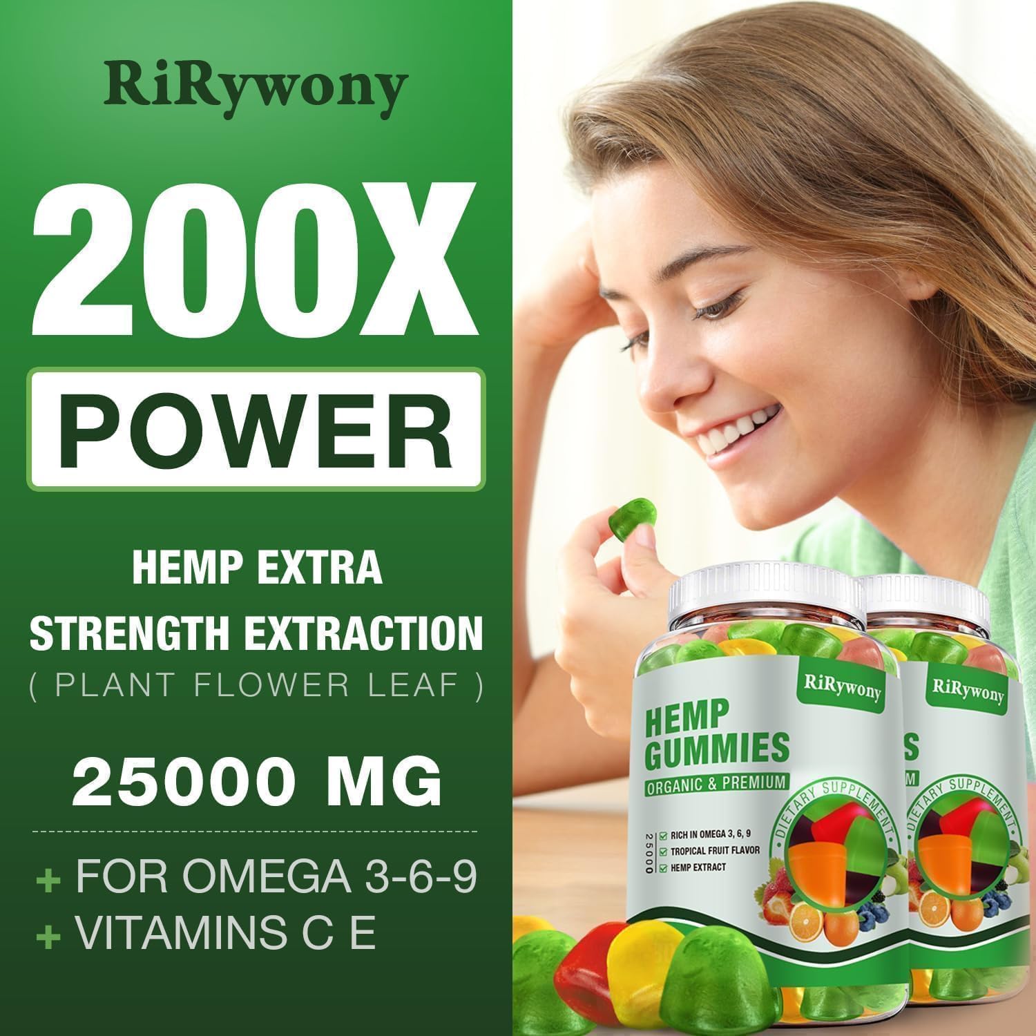 Close-up of RiRywony Health hemp gummies with vibrant natural fruit flavor suggestion