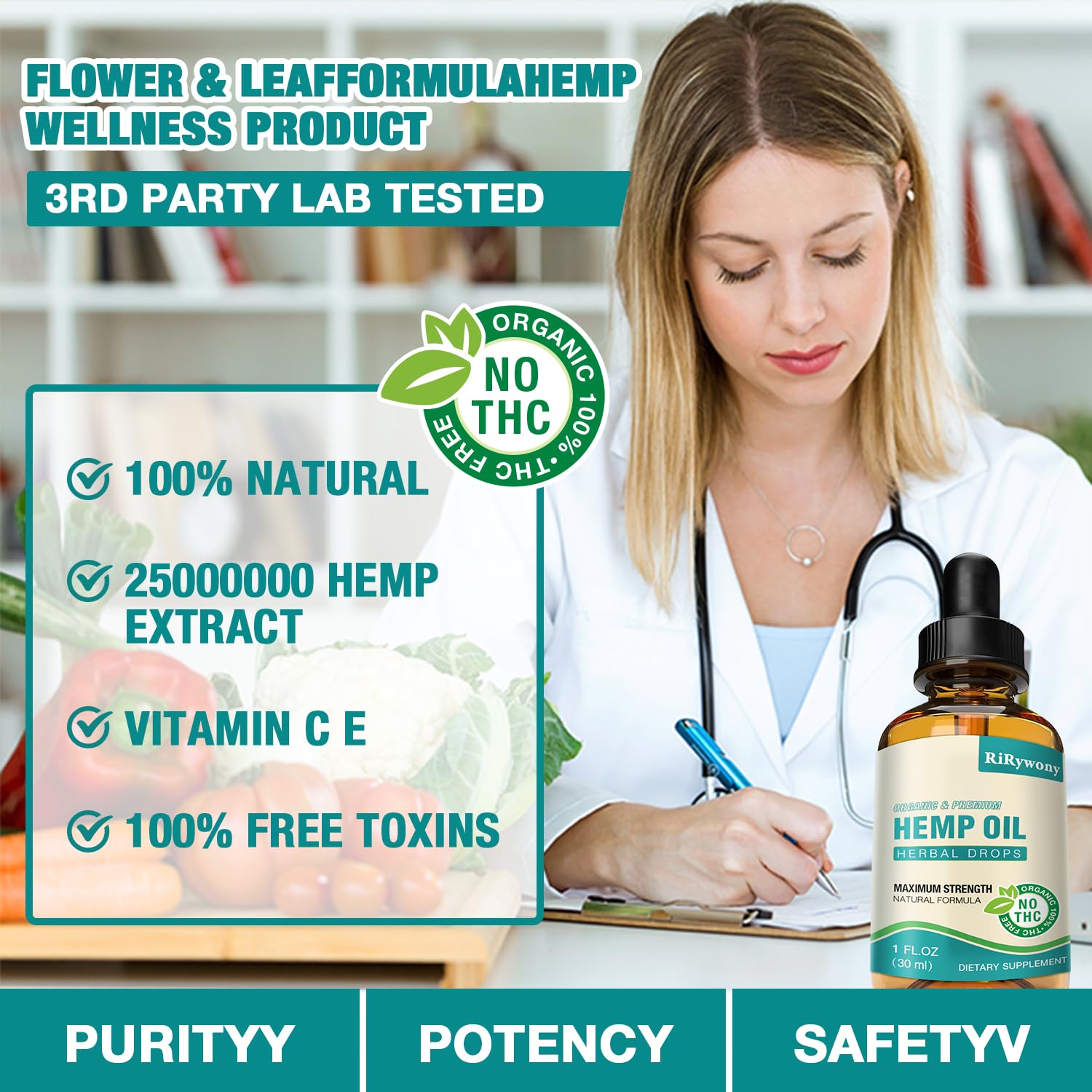 RiRywony Health 3-pack oil drops bottles side view for easy dosing