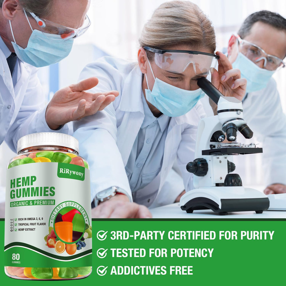 RiRywony Health Hemp Gummies packaging mockup in bright kitchen.