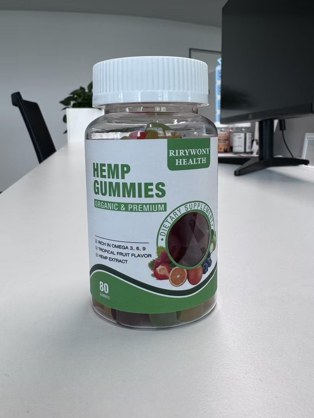 RiRywony Health Omega Gummies close-up showing chewy texture for enjoyable daily intake.