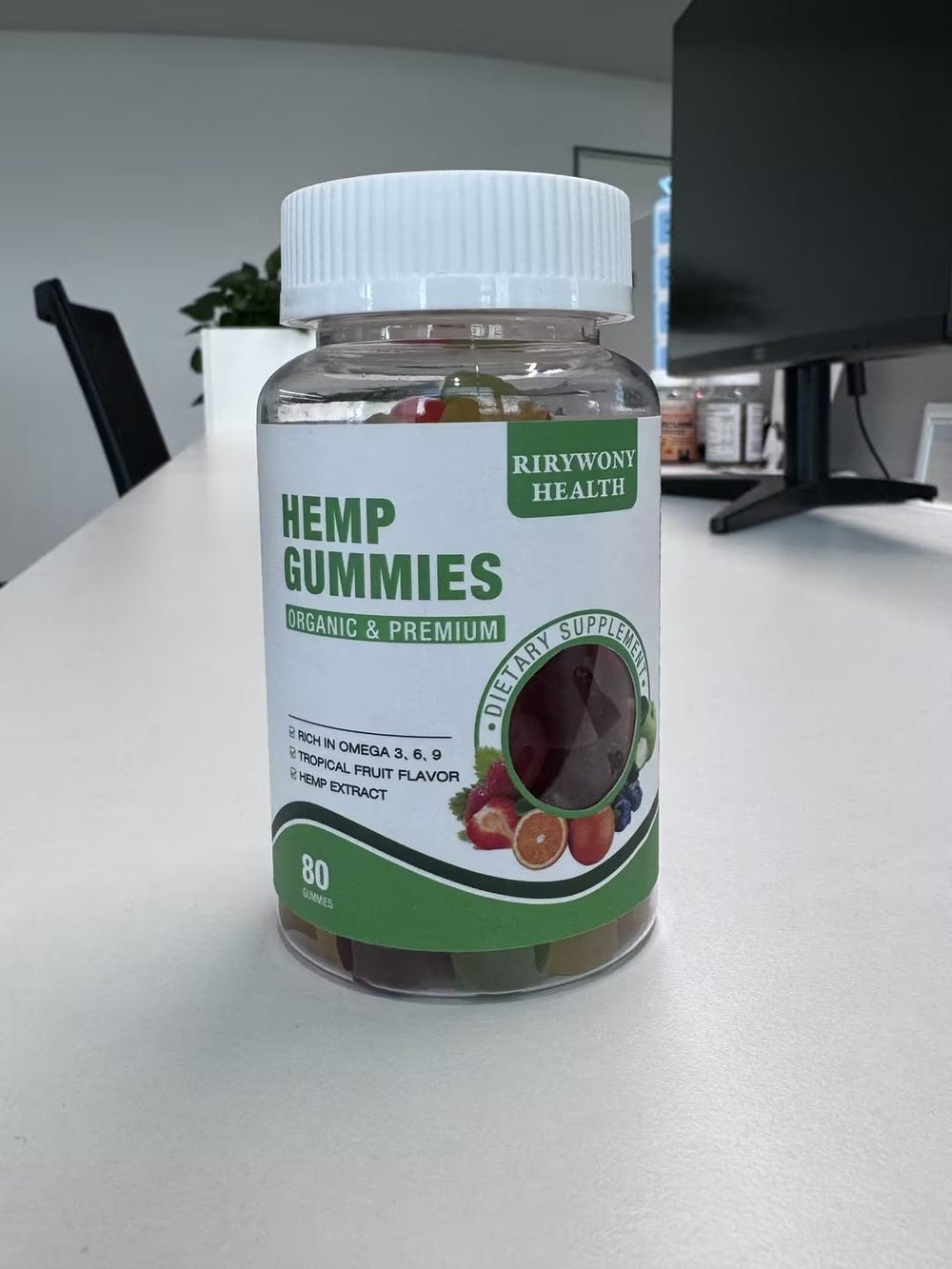 RiRywony Health Omega Gummies close-up showing chewy texture for enjoyable daily intake.