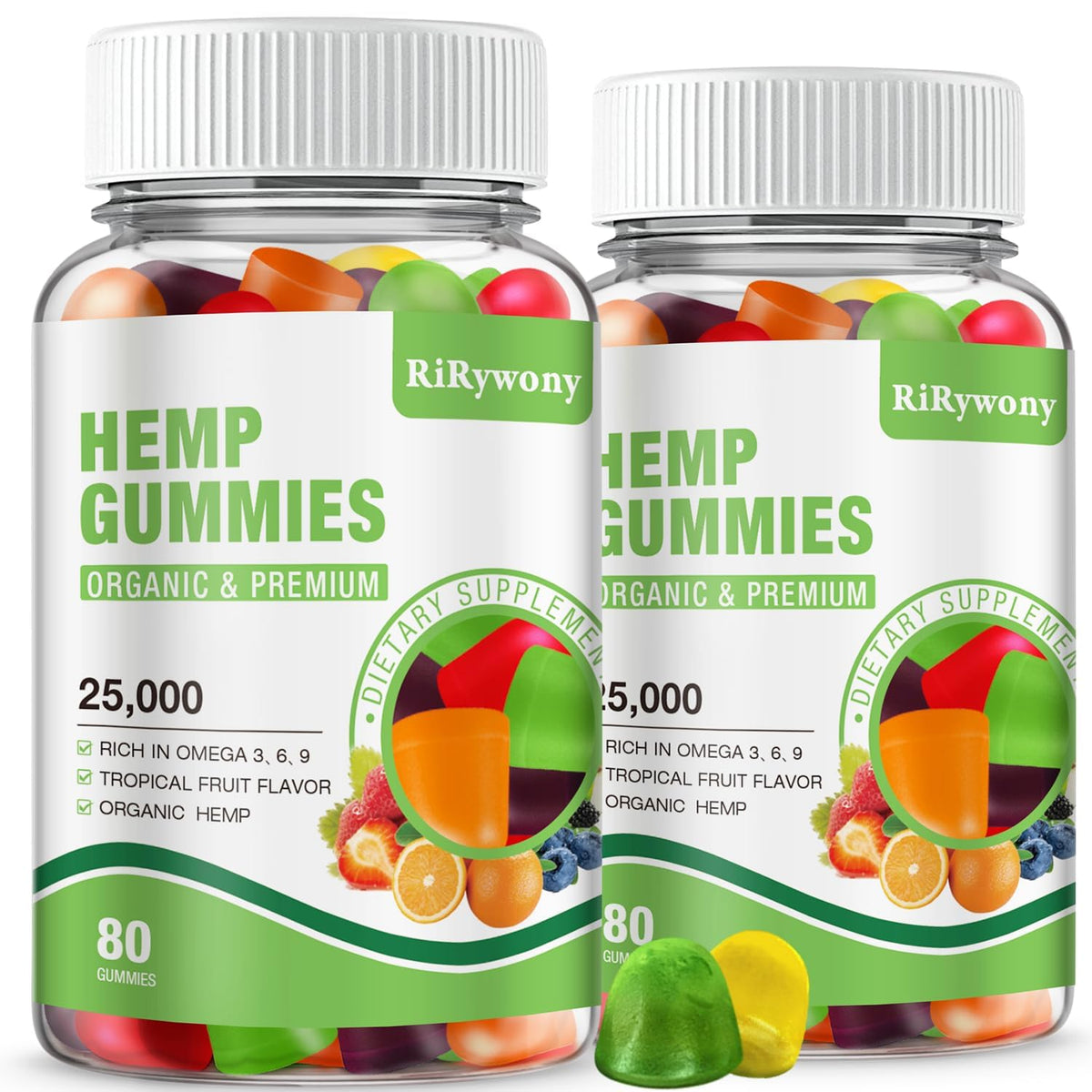 RiRywony Health Omega Gummies front label, a convenient two-pack ideal for daily omega supplementation.